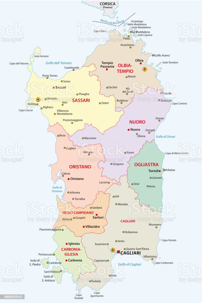 sardinia administrative and political vector map
